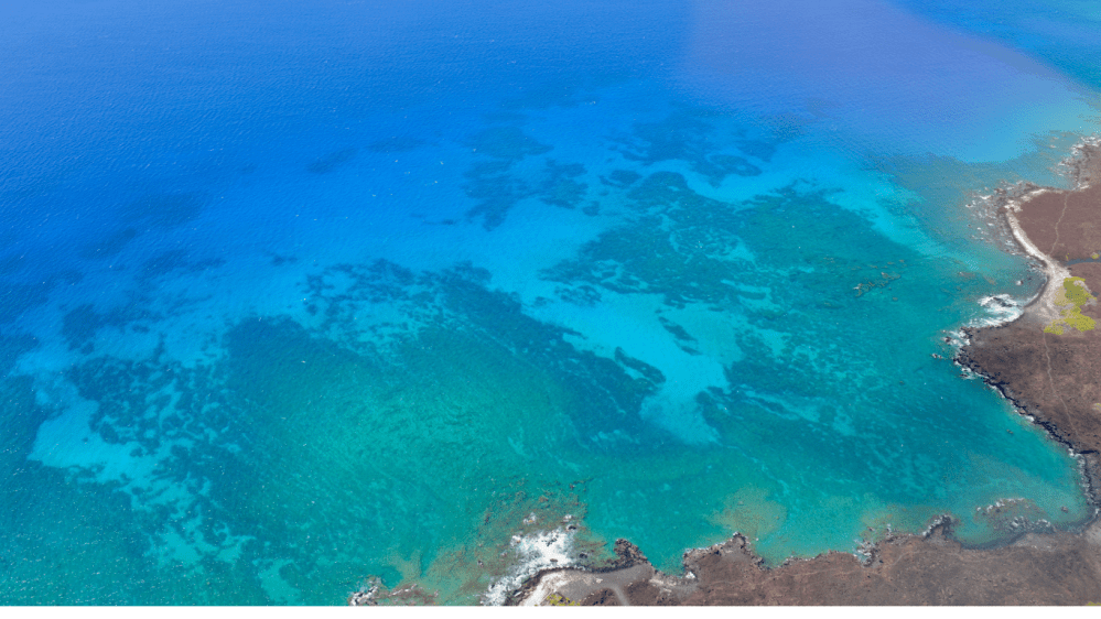 Aerial view of hawaiian coasts with coral reefs visible under the water