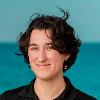 a man in a blue shirt