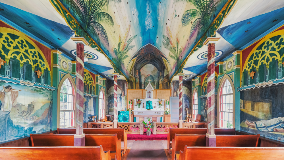 interior of st benedict catholic church also known as painted church on the big island of hawaii
