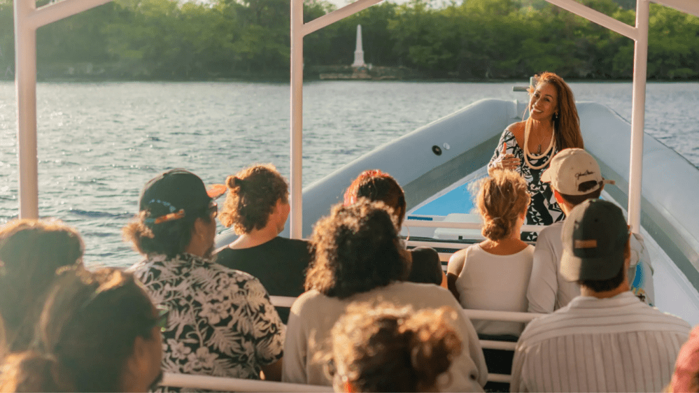 Marine naturalist teaching guests on an eco-friendly tour
